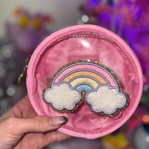 Pink Stoney Clover Lane round pochette with rainbow patch